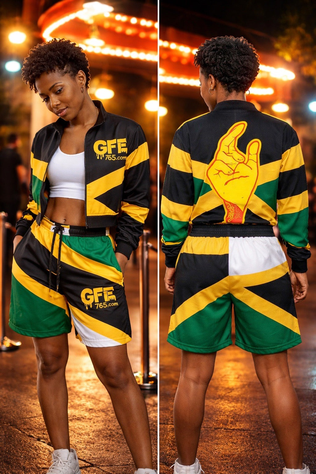 JAMAICA – REP YOUR FLAG CONVERTIBLE TRACKSUIT / SHORTS SET (WOMEN’S) 🇯🇲