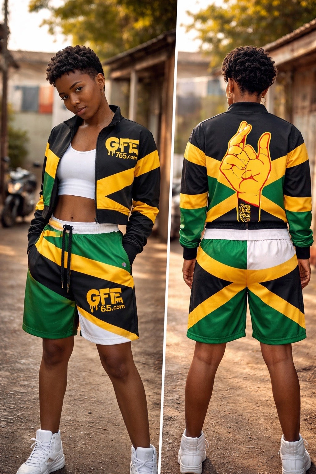 JAMAICA – REP YOUR FLAG CONVERTIBLE TRACKSUIT / SHORTS SET (WOMEN’S) 🇯🇲