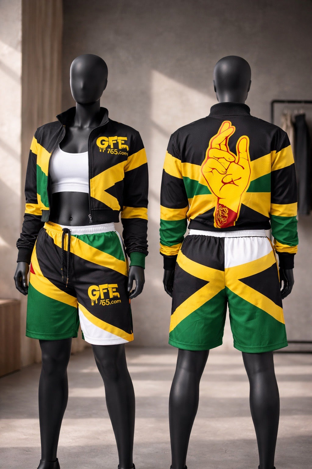 JAMAICA – REP YOUR FLAG CONVERTIBLE TRACKSUIT / SHORTS SET (WOMEN’S) 🇯🇲