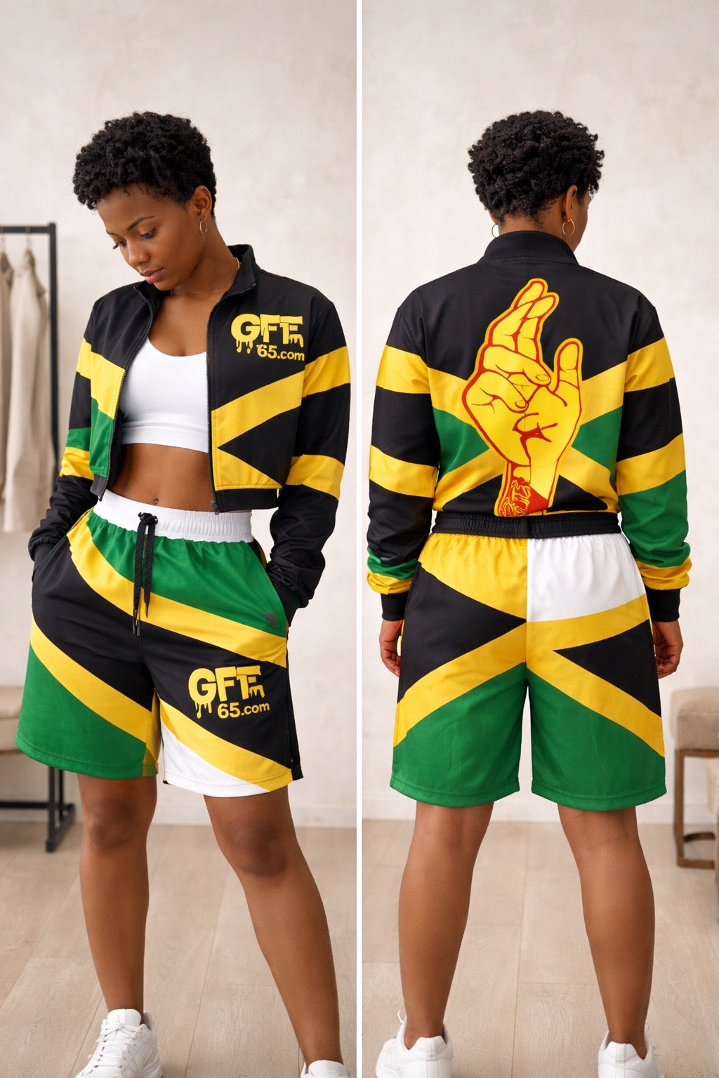 JAMAICA – REP YOUR FLAG CONVERTIBLE TRACKSUIT / SHORTS SET (WOMEN’S) 🇯🇲