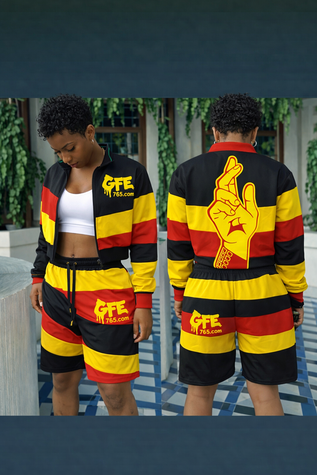 UGANDA – REP YOUR FLAG CONVERTIBLE TRACKSUIT / SHORTS SET (WOMEN’S) 🇺🇬