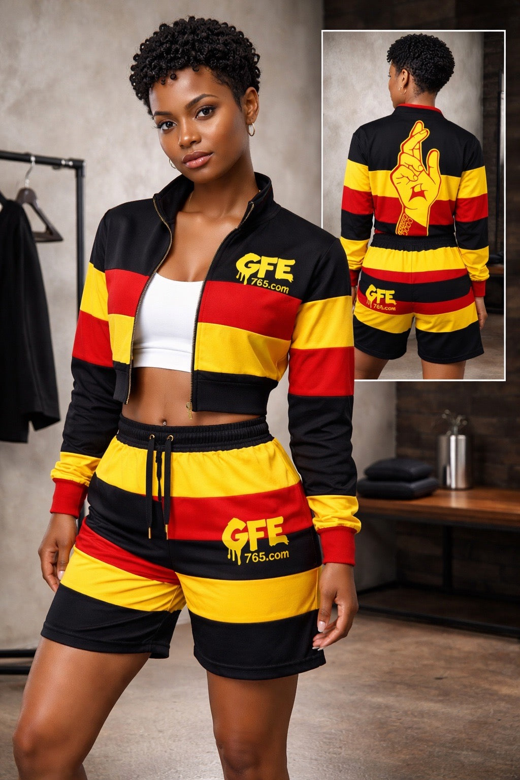 UGANDA – REP YOUR FLAG CONVERTIBLE TRACKSUIT / SHORTS SET (WOMEN’S) 🇺🇬