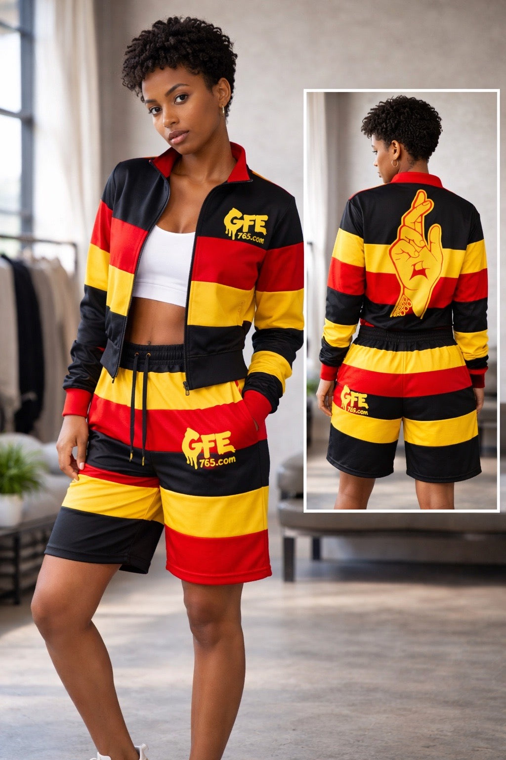 UGANDA – REP YOUR FLAG CONVERTIBLE TRACKSUIT / SHORTS SET (WOMEN’S) 🇺🇬