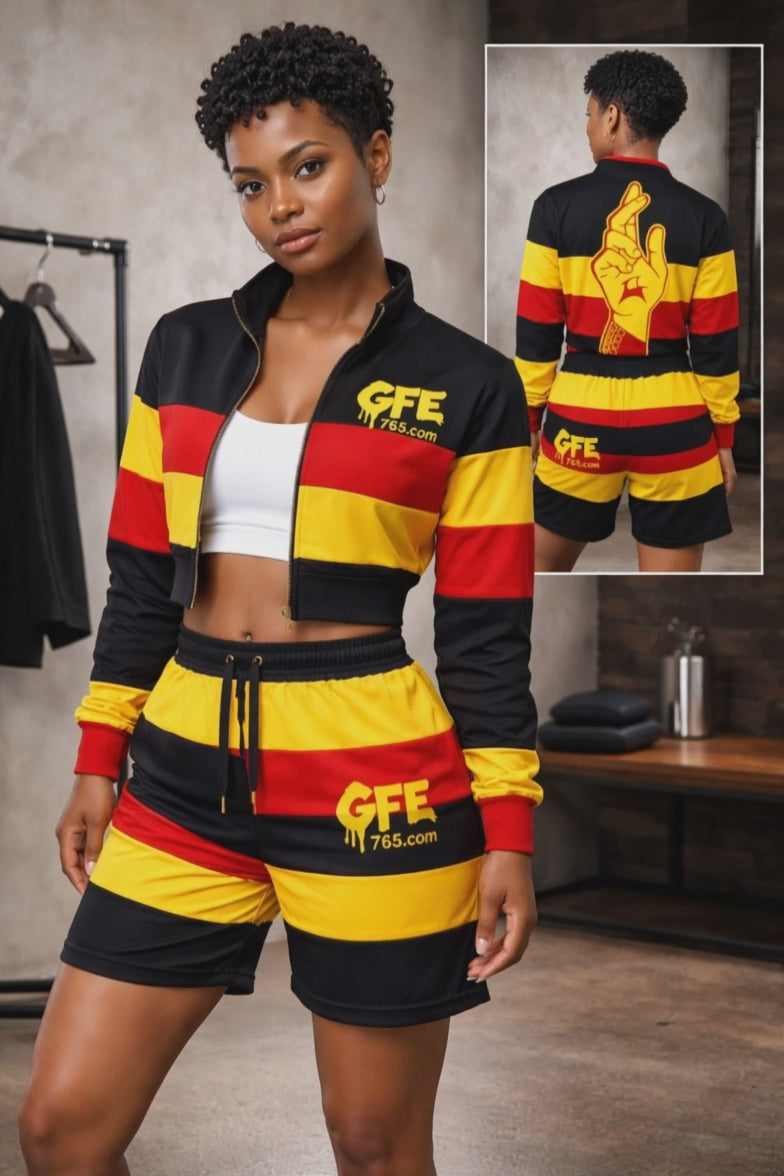 UGANDA – REP YOUR FLAG CONVERTIBLE TRACKSUIT / SHORTS SET (WOMEN’S) 🇺🇬